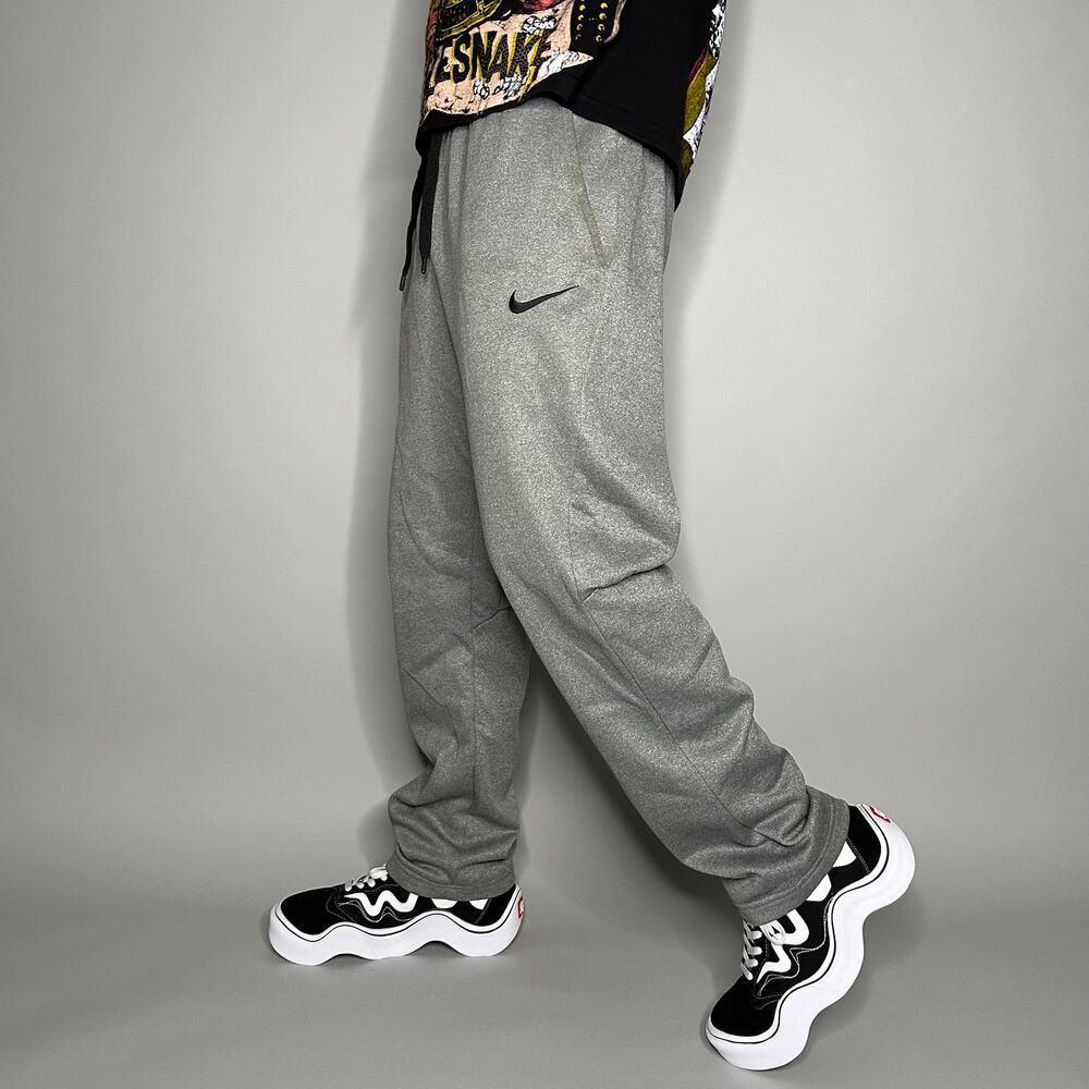 Vintage Y2K Nike Sweatpants Mens M Baggy Light Grey Polyester Black Swoosh